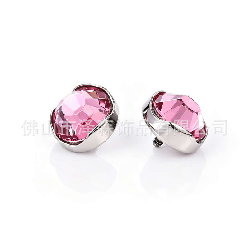 F136 Titanium Alloy Wavy Edge Earring, Czech Crystal Flat-Back Edge-Wrapped Stud, G23 Titanium Cartilage Jewelry - Image 5