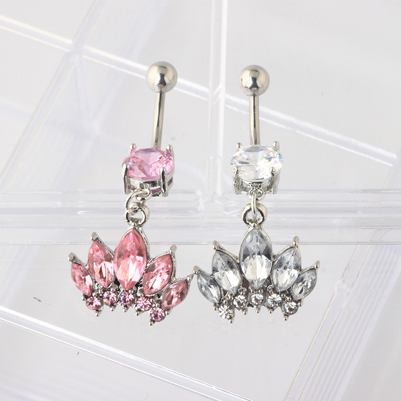 Crown Navel Ring Stainless Steel Belly Button Ring Dangle Long Pendant Piercing Jewelry - Image 3