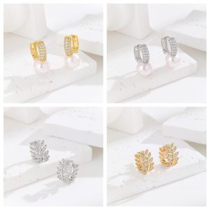 Wheat Ear Stud Earrings with Zircon, High-End Light Luxury Versatile Sweet Earrings for Women