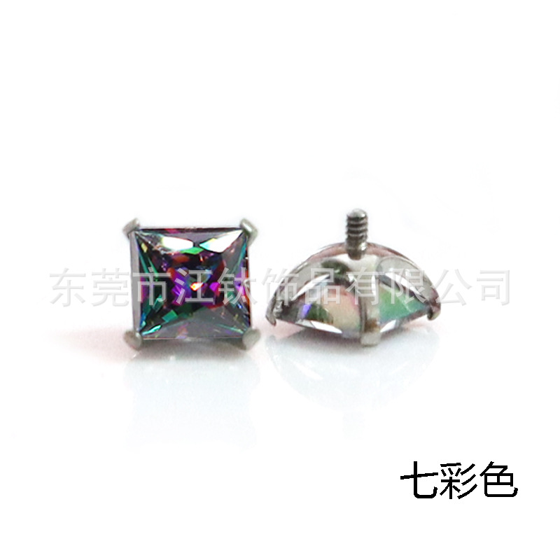 F136 Titanium Cube Sugar 5A Zircon Square Lip Nail Body Piercing Jewelry Ear Bone Nail - Image 4