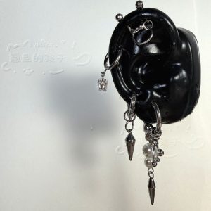 Titanium Steel Yabi Sweet-Cool Ear Studs, Dark Black Pearl Earrings for Earlobe, Cyberpunk Style