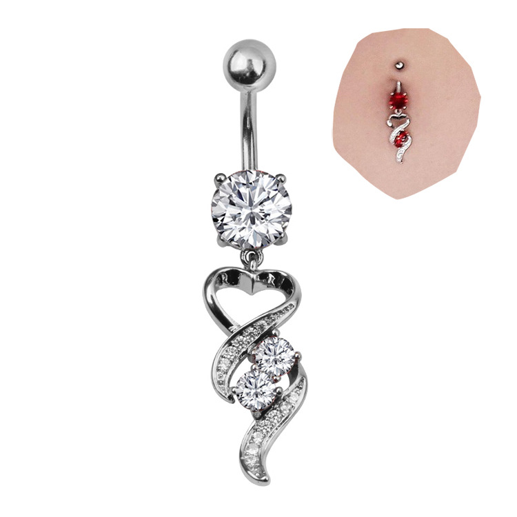 Stainless Steel Heart Flower Zircon Belly Button Navel Ring Dangle Piercing Jewelry - Image 2