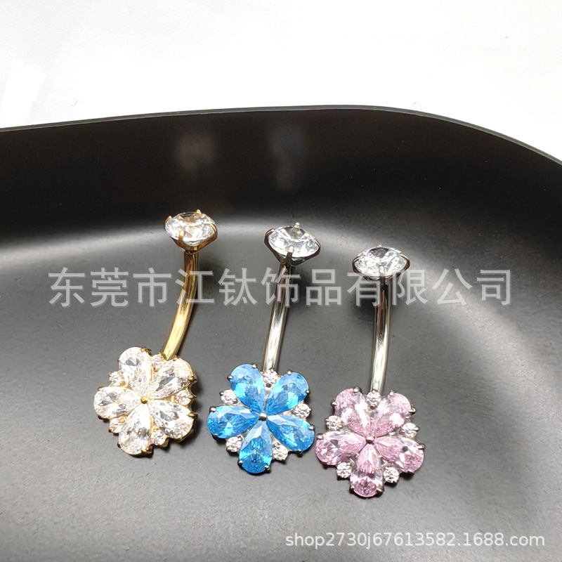 Sunflower Titanium Belly Button Ring with 5A Zircon G23 ASTM F136 Belly Piercing Jewelry - Image 2