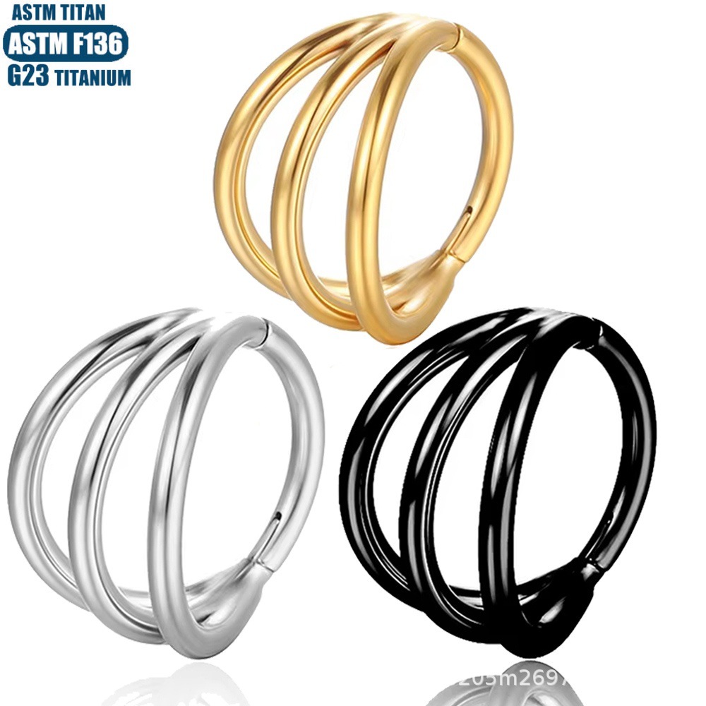 F136 Titanium Nasal Ring 3-Flap Bifurcated Closed Ring Hinge Perforated Ear Bone Ring Seamless Open Ring Septum Ring - Image 5