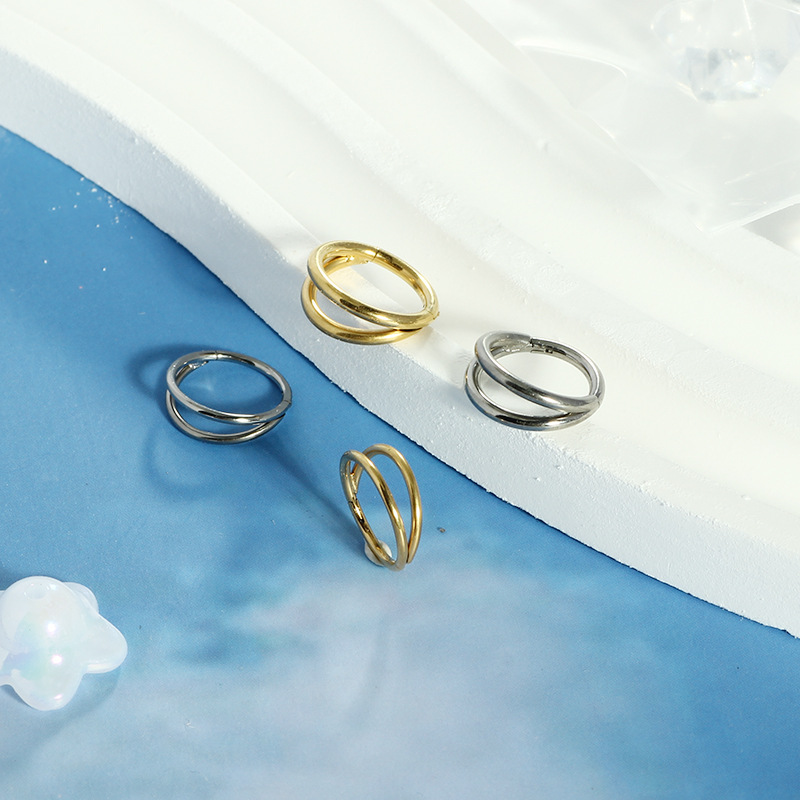 G23 Titanium Double-Layer Diamond Nose Ring Simple Open Nose Stud Piercing Jewelry - Image 2