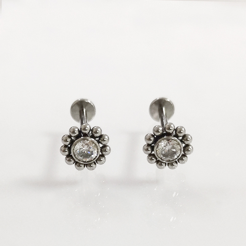 F136 Titanium Earring Set with Zircon Ball Thread Lip Nail G23 Titanium Alloy Body Piercing Jewelry Ear Bone Nail Earrings - Image 4