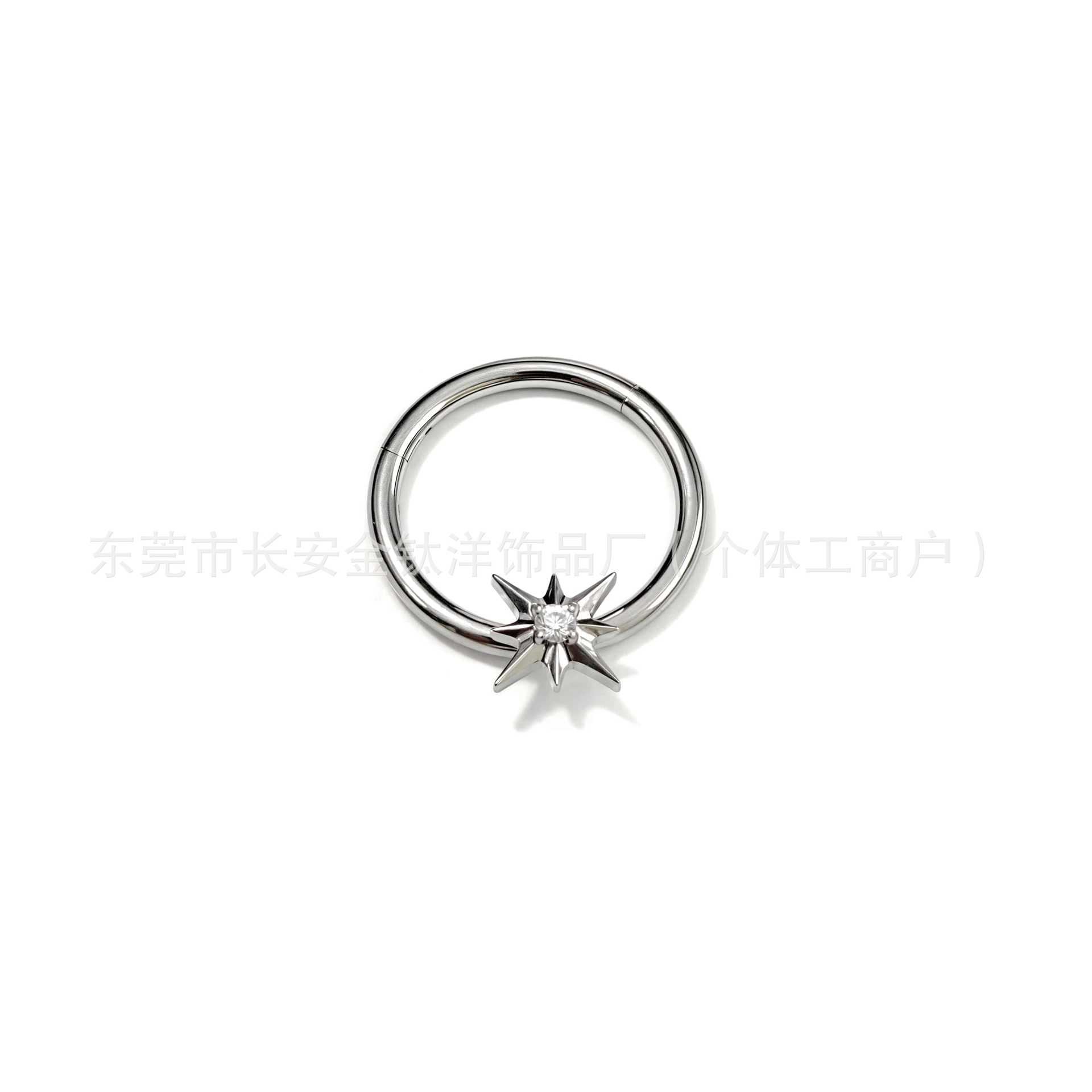 F136 Titanium Six-Pointed Star Zircon Seamless Open Ring Nose Septum Nose Ring Earrings Titanium Alloy Piercing Jewelry - Image 3