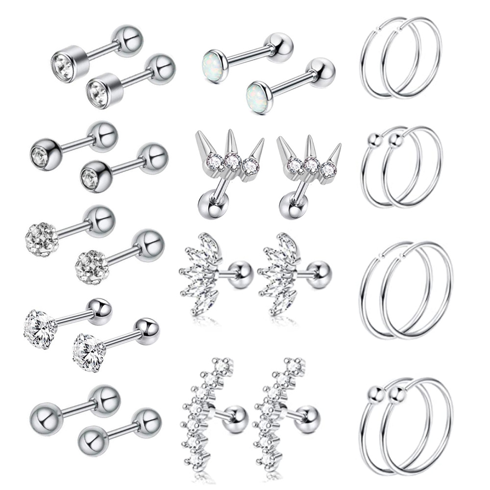 Rose Gold Stainless Steel Diamond Geometric Earring Set for Women - Cartilage Stud Ear Bone Clip - Image 2