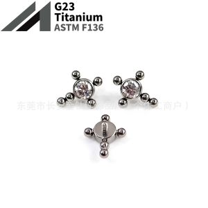 ASTM F136 Titanium Cross Diamond Inlay Internally Threaded Ear Studs - Cartilage Helix Tragus Piercing Jewelry G23 Alloy