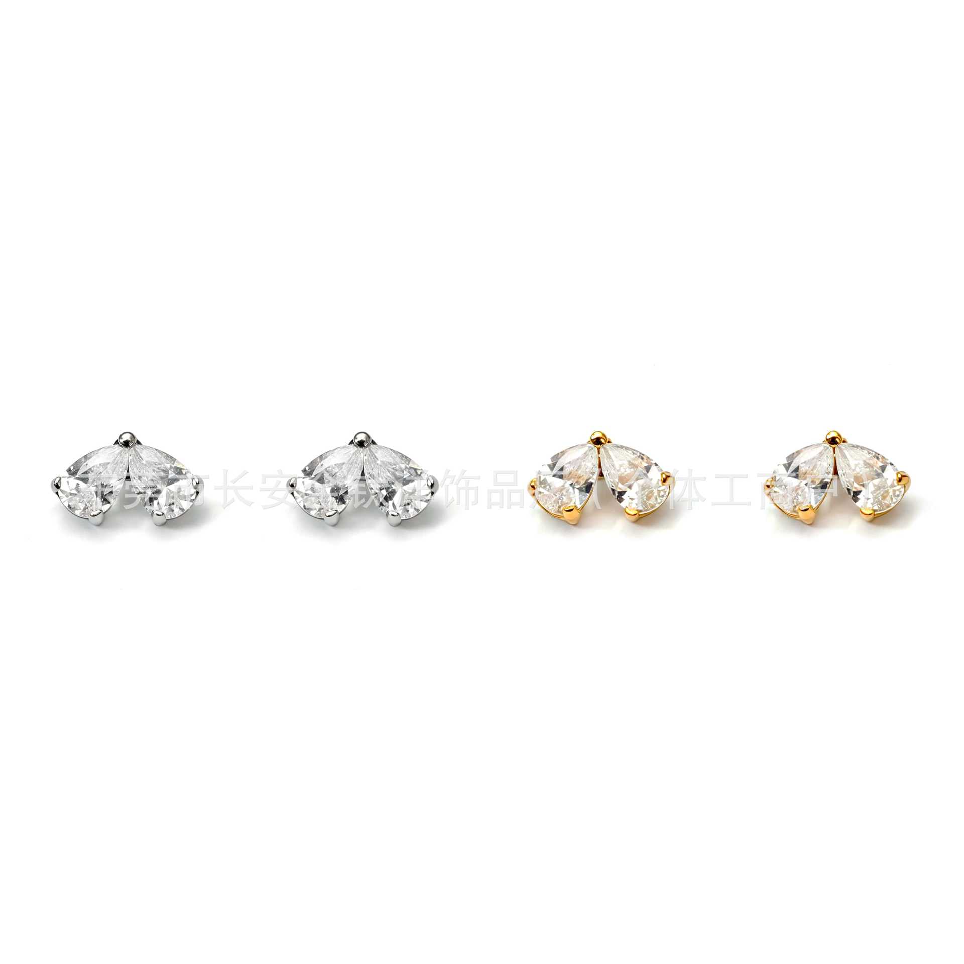 F136 Titanium 18K Gold-Plated Water Drop Petal Zircon Lip Stud Nose Stud Ear Stud Ear Bone Stud G23 Titanium Alloy Piercing Jewelry - Image 3