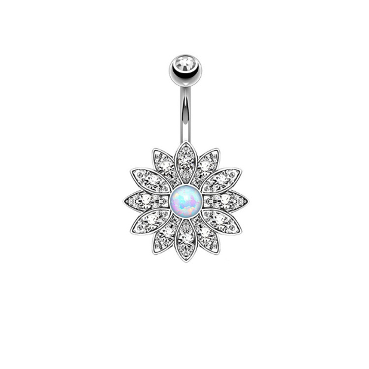 6-Piece Stainless Steel Zircon Diamond Navel Ring Set with Opal & CZ - Gold Plated Belly Button Jewelry - Image 5