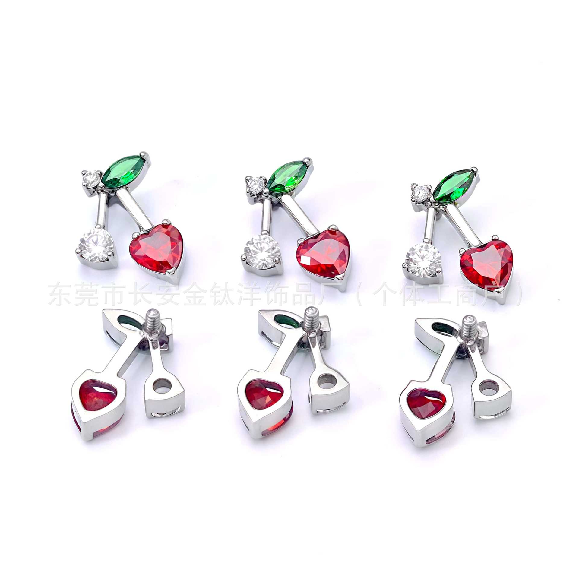 F136 Titanium Cute Cherry Heart Zircon Lip Labret Stud Piercing Jewelry - Image 5
