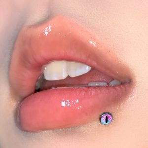 Blue-Pink Gradient Clear Pupil Lip Labret Stud, Internal Thread Oil Drip Design, Sweet-Cool Niche Piercing Jewelry