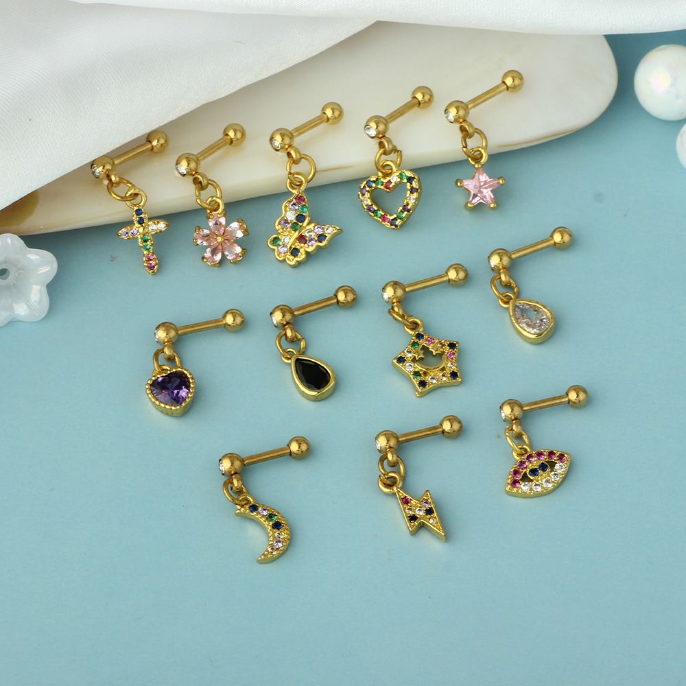 Stainless Steel Rod Zircon Pendant Ear Nail Screw Ball Fashion Earrings European American Piercing Jewelry - Image 3