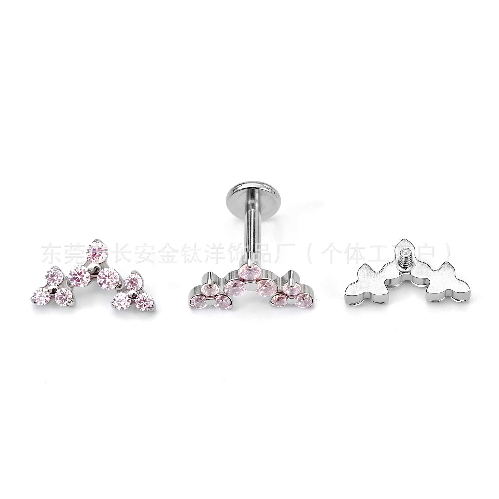 F136 Titanium Three-Row Triangular Flower Zircon Earrings Cochlear Nails - Body Piercing Jewelry - Image 4