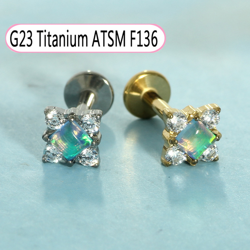G23 Titanium Inlaid Zircon Opal Lip Nail Internal Thread Piercing Earrings 1.2mm Thick Cochlear Nail - Image 4
