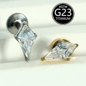 G23 Titanium Alloy Rhombus Threaded Zircon Earrings Lip Stud Earrings Cross Border Body Piercing Jewelry