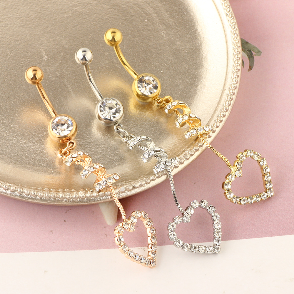 Heart Shape Rose Gold Belly Button Ring Stainless Steel Micro Set Zircon Belly Piercing Jewelry - Image 4