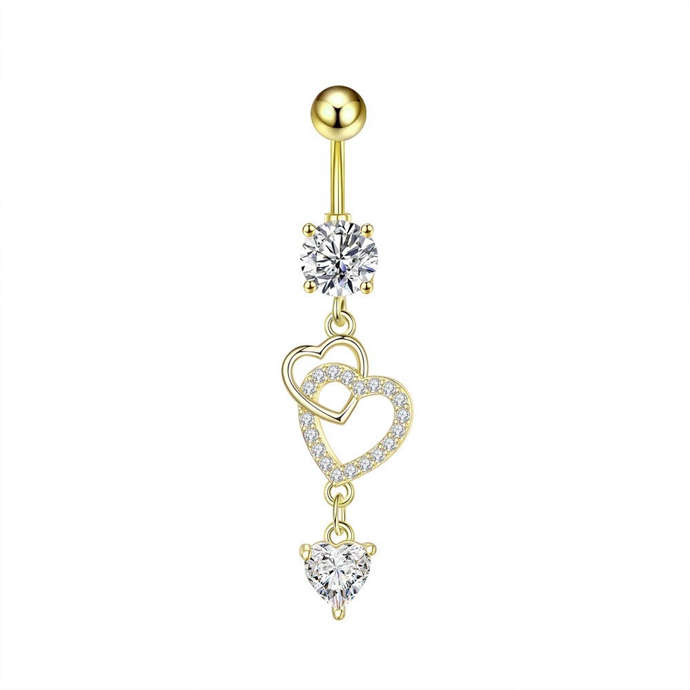 2024 New Fashion Simple Long Bow Zircon Belly Button Ring Navel Piercing Jewelry Copper Gold - Image 5