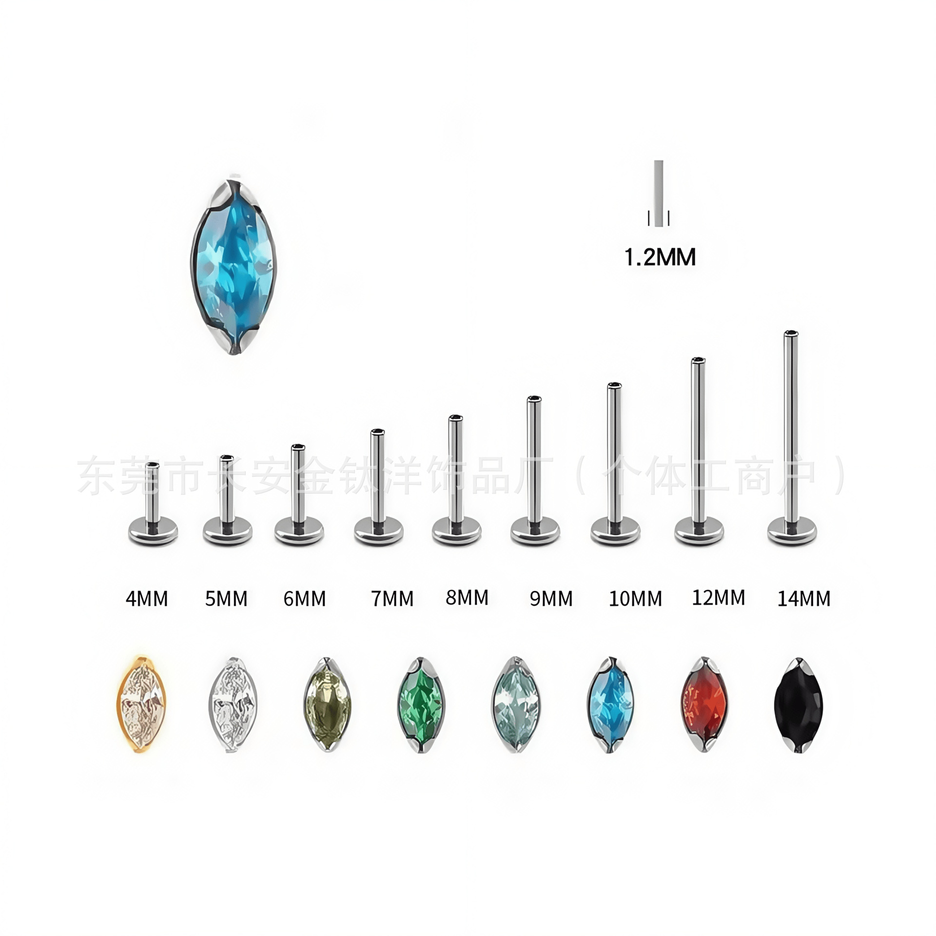 F136 Titanium Horse Eye Setting 5A Zircon Lip Stud Nose Stud Ear Stud G23 Titanium Alloy Body Piercing Jewelry Ear Bone Stud - Image 4