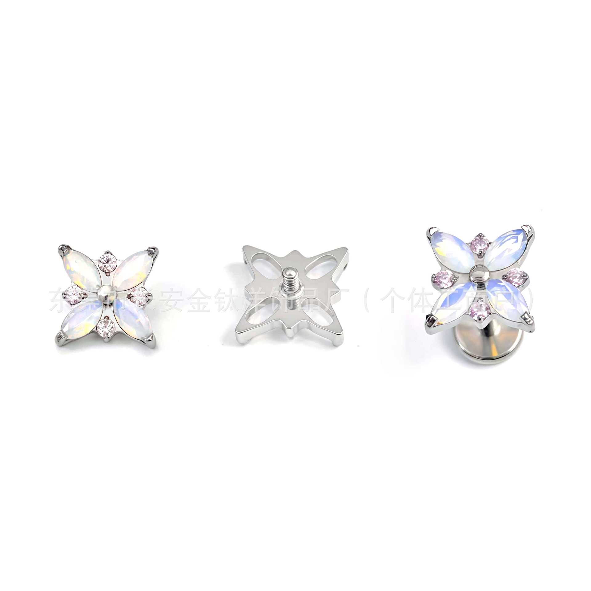F136 Titanium Opal Cross Flower Inlaid Zircon Earrings Nose Nail Ear Bone Nail G23 Titanium Alloy Body Piercing Jewelry - Image 4