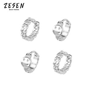 2021 Korean Style Smiley Face Hollow Out Stainless Steel Earrings for Men and Women Geometric Silver Earrings