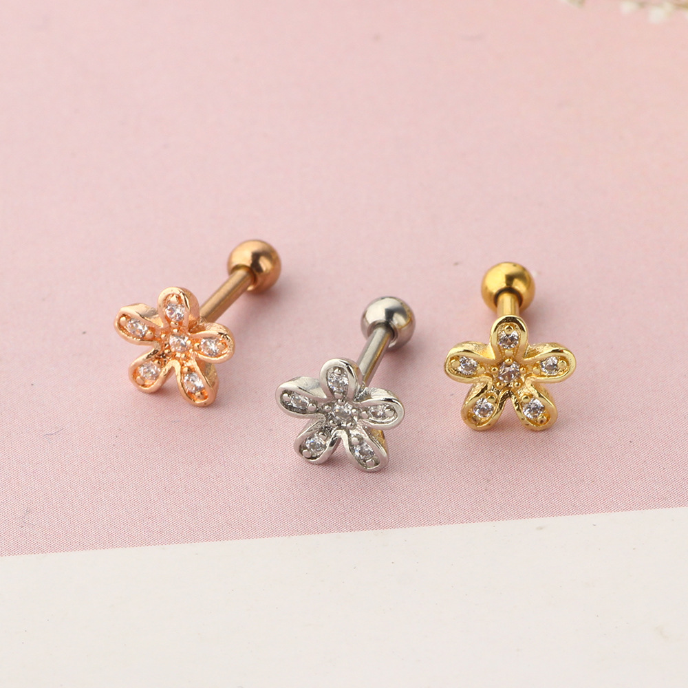 Moon Zircon Stainless Steel Ear Bone Nail Screw Earrings Lip Ring Body Piercing Jewelry - Image 2