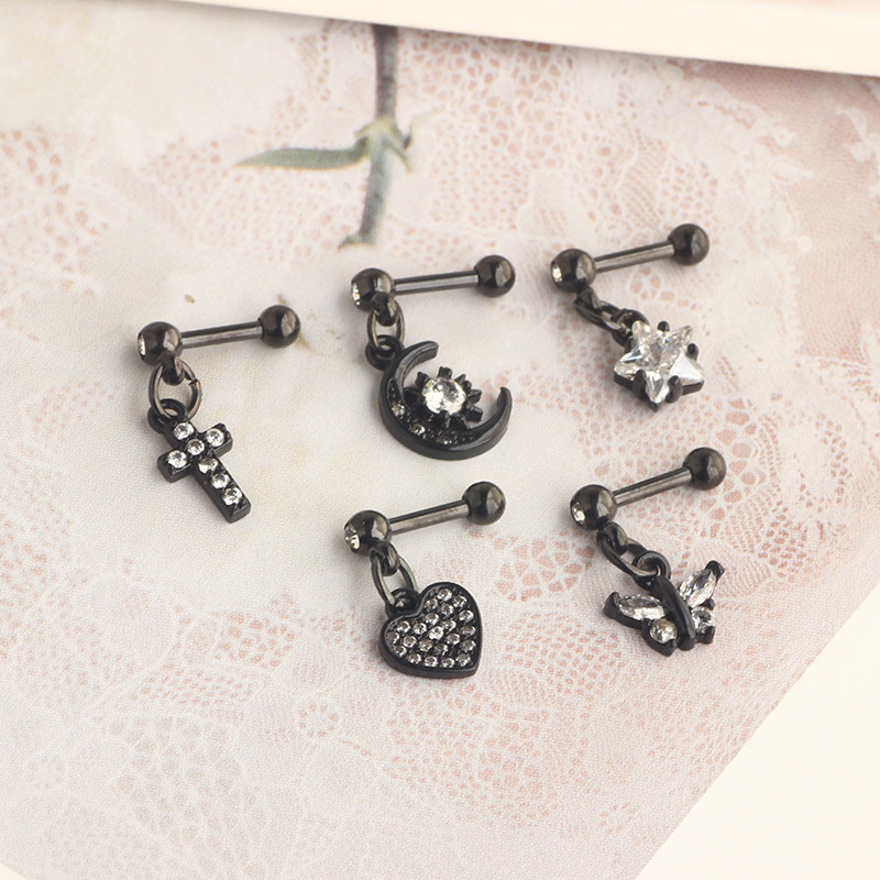 Titanium Steel Micro-Inlaid Zircon Crown Star Ear Nail Screw Ball Earrings - European American Piercing Jewelry - Image 3