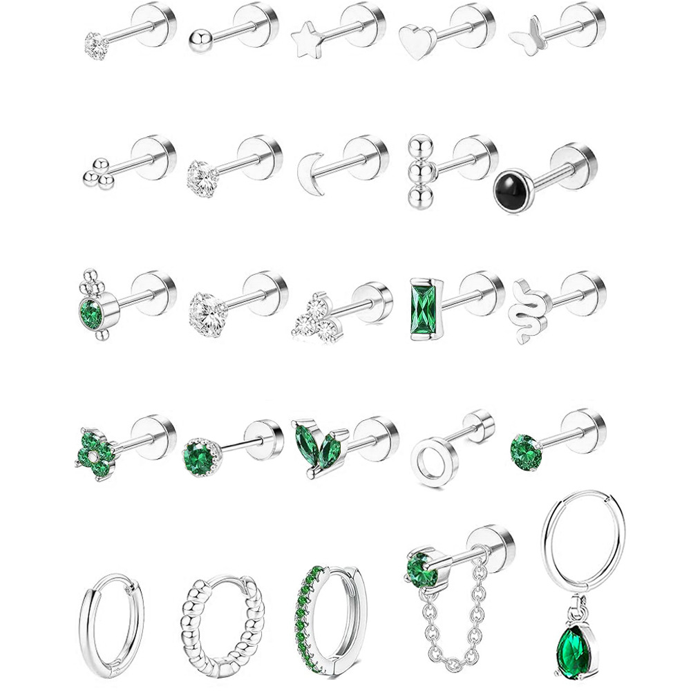 Stainless Steel Star Zircon Ear Piercing Jewelry Set - Cartilage Studs & Helix Earrings for Women - Image 2