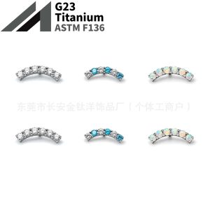 F136 Titanium Six-Row Zircon Lip Piercing Ear Stud Cartilage Stud G23 Titanium Alloy Body Jewelry