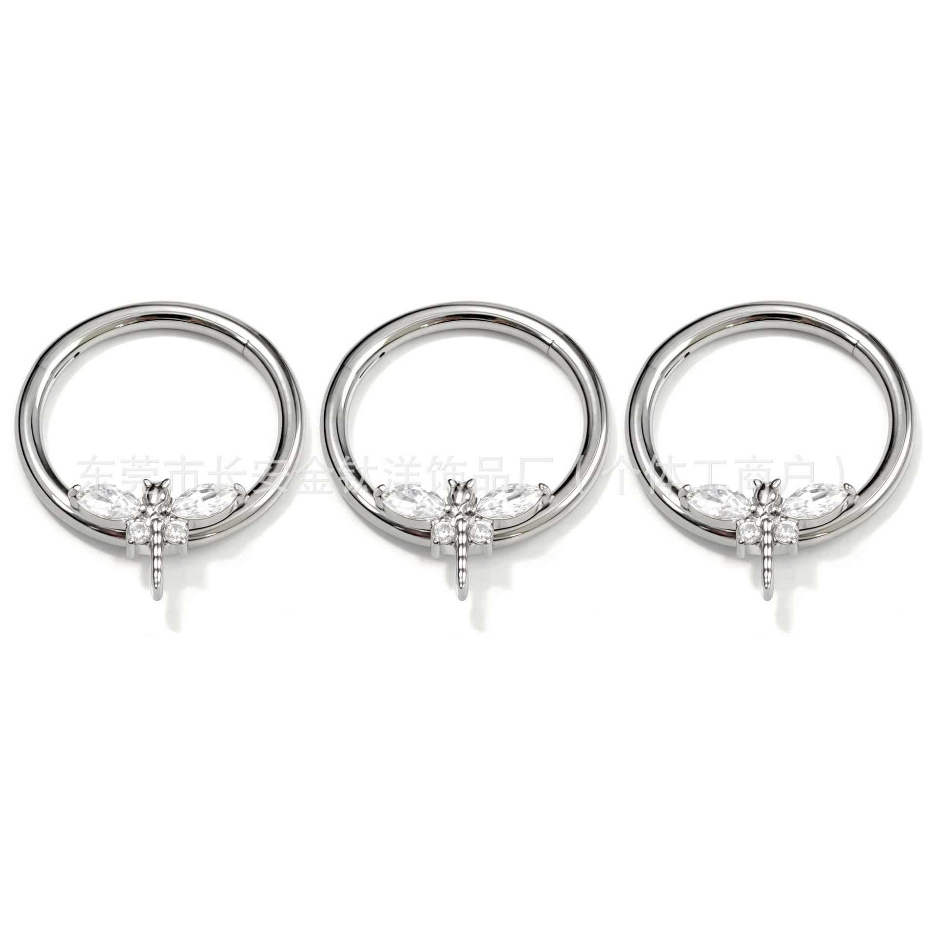 F136 Titanium Dragonfly Zircon Seamless Open Ring Nose Septum Ring Earring - G23 Titanium Alloy Piercing Jewelry - Image 5