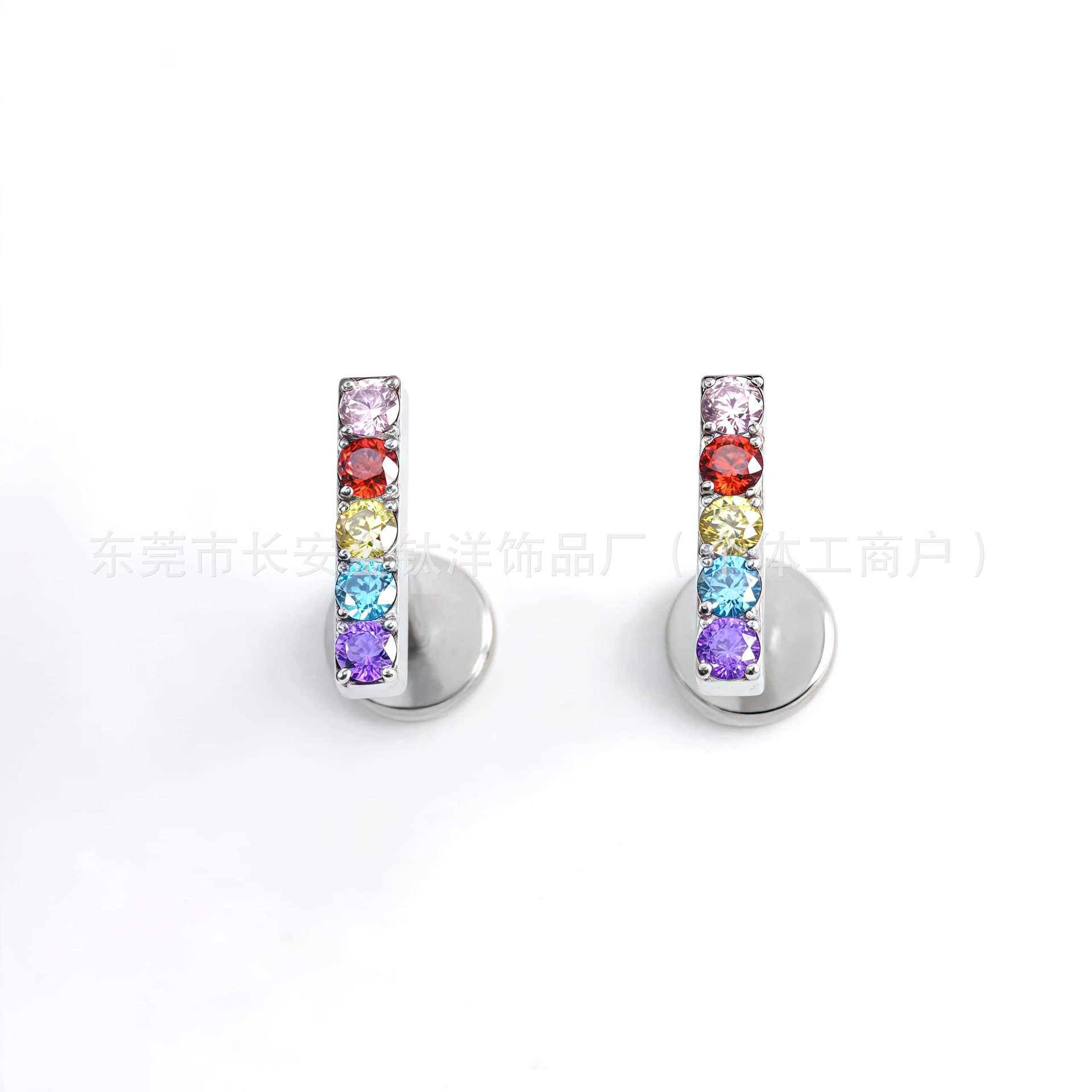 F136 Titanium Colored Zircon Set Straight Nose Stud and Ear Stud G23 Titanium Alloy Body Piercing Jewelry Ear Bone Stud - Image 5