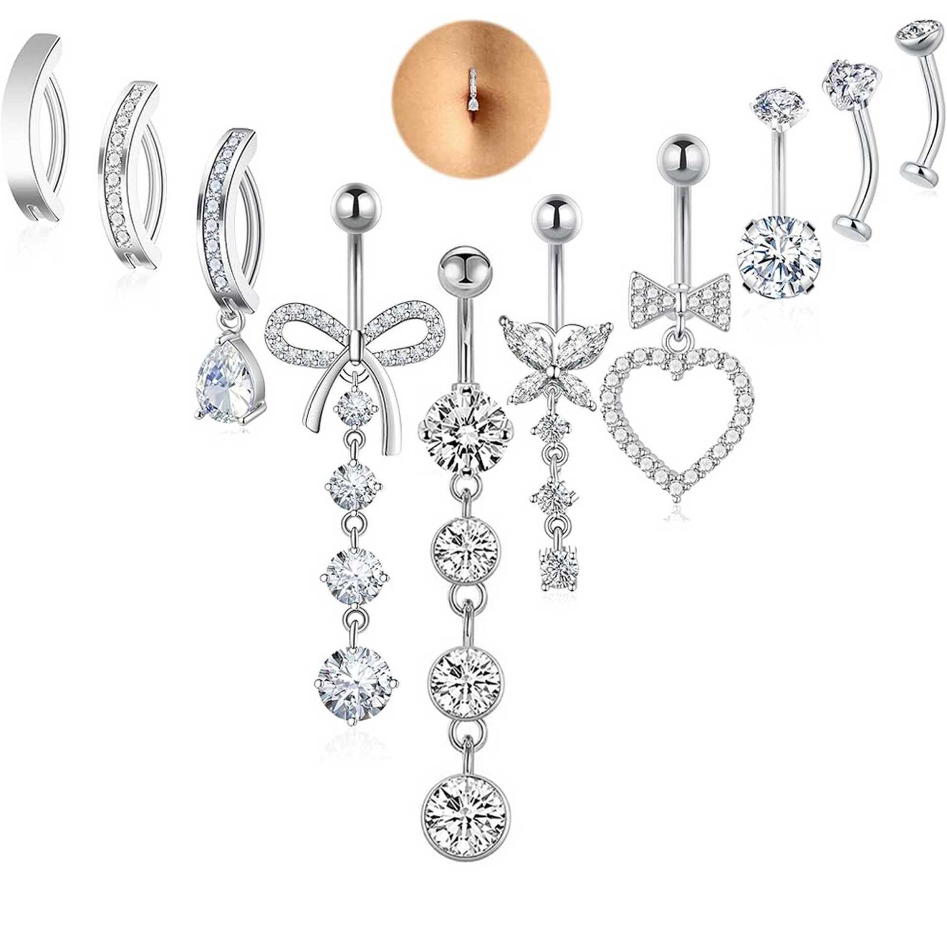 Hot Selling New 10Pc Stainless Steel Zircon Navel Rings Butterfly Heart Belly Button Piercing Set - Image 5