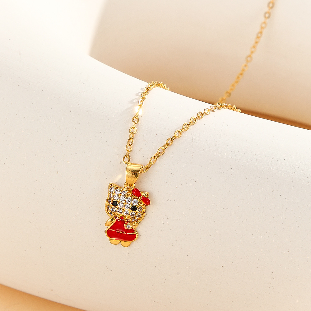 Cartoon Kitten Oil Drop CZ Necklace, Super Flash Women's Pendant Chain, Light Luxury Fashion Jewelry - Image 5