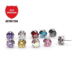 F136 Titanium Lip Nail Pin 5A Zircon Hollow Three-Claw Ear Stud Cross-border G23 Titanium Alloy Body Piercing Jewelry