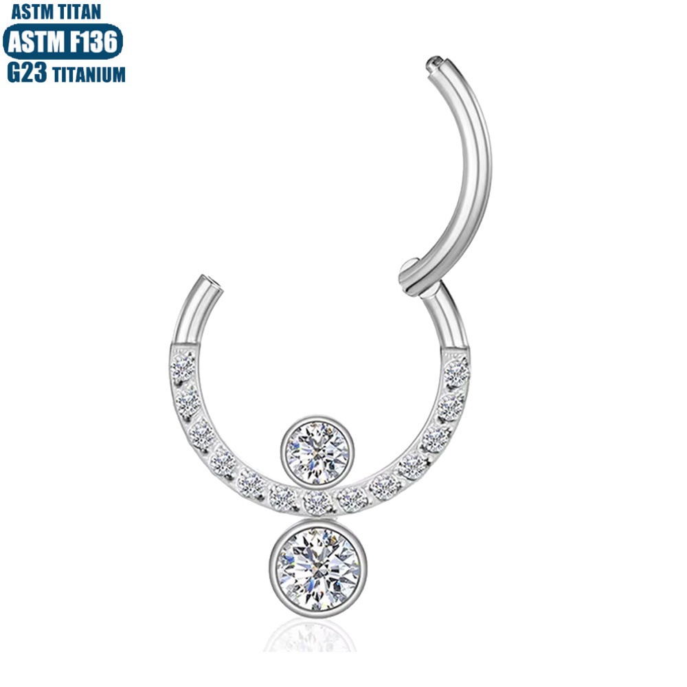 F136 Titanium Nose Ring Seamless Zircon Earring - 1.2x12mm Silver Hoop for Nostril Septum Cartilage Piercing - Image 3