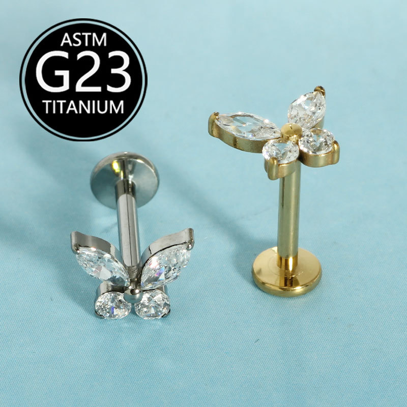 G23 Titanium Butterfly Earrings with Zircon Studs, 6-10mm Lip Piercing Studs, Light Luxury High-End - Image 4