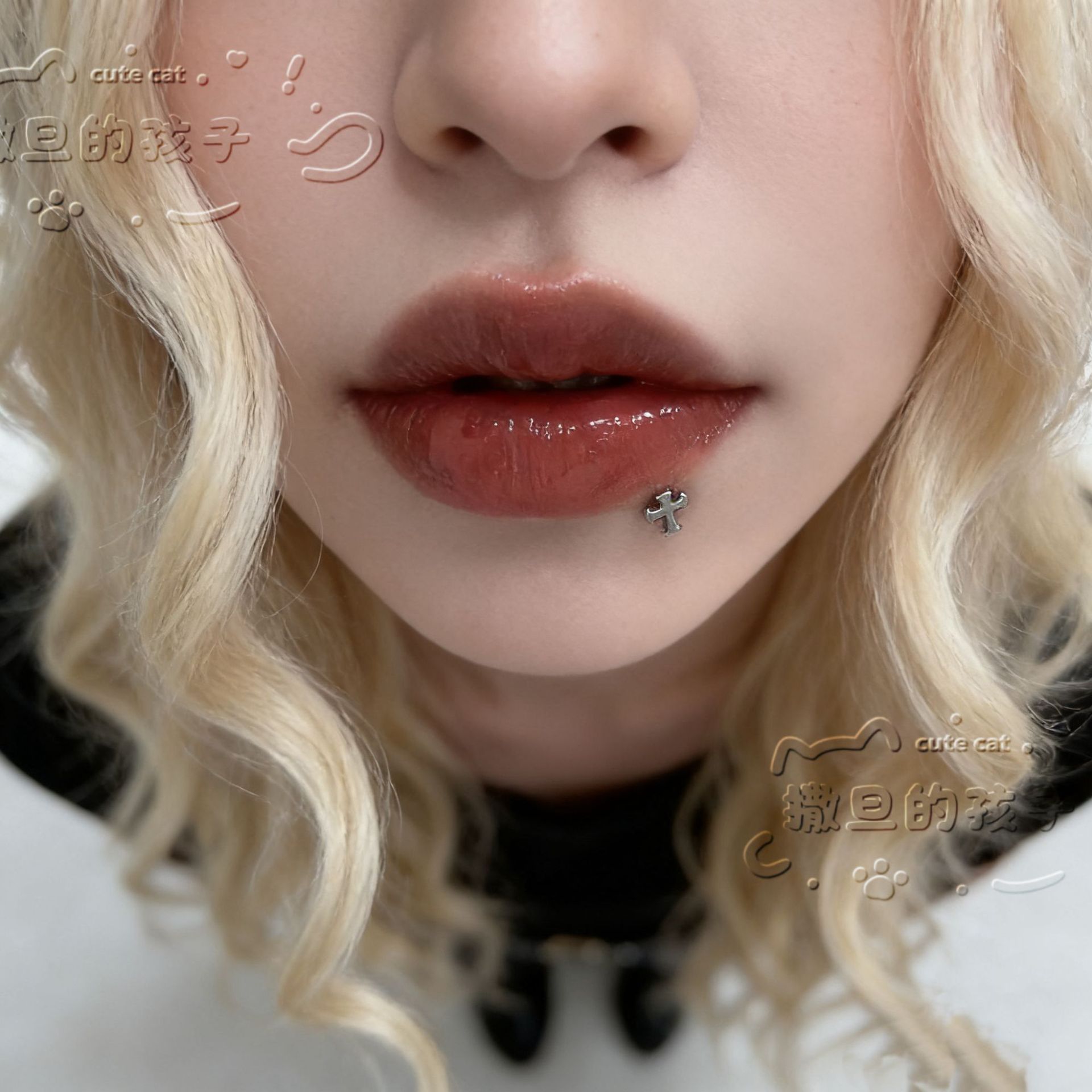 Satan's Children Snow Mountain Cross Lip Piercing Labret Stud - 16mm Length 1.2mm Gauge for Drinking Allowed Lip Ring Lip Stud - Image 3
