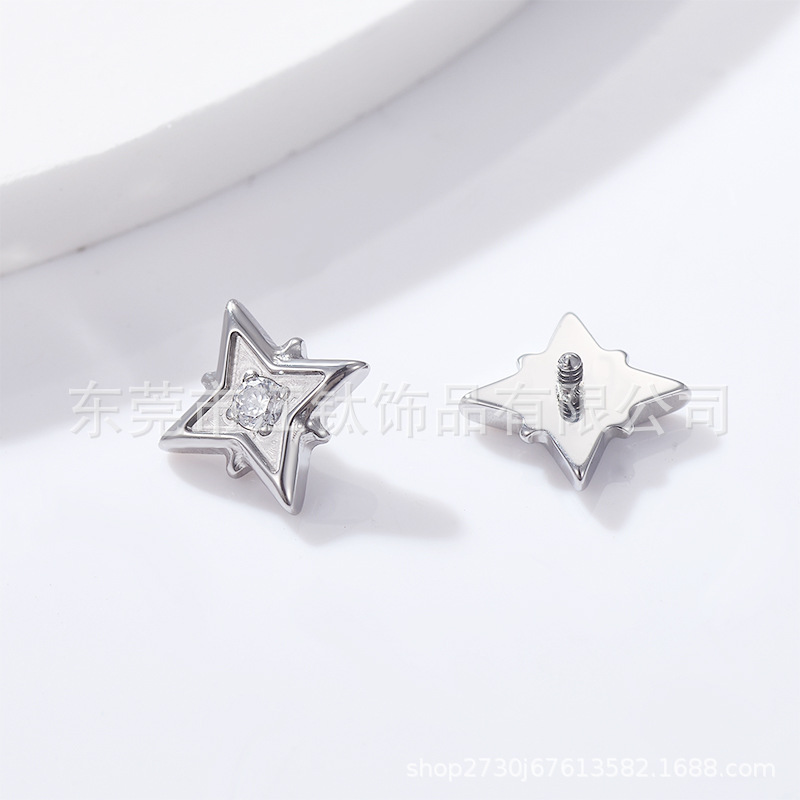 G23 Titanium Four-Star Ear Stud with Zircon - ASTM F136 Piercing Jewelry for Cartilage - Image 3