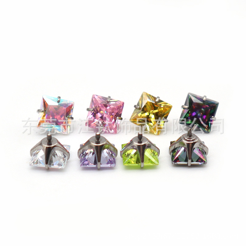 F136 Titanium Earring Thread Inlaid Square Zircon Cross G23 Titanium Alloy Body Piercing Jewelry Ear Bone Nail - Image 5