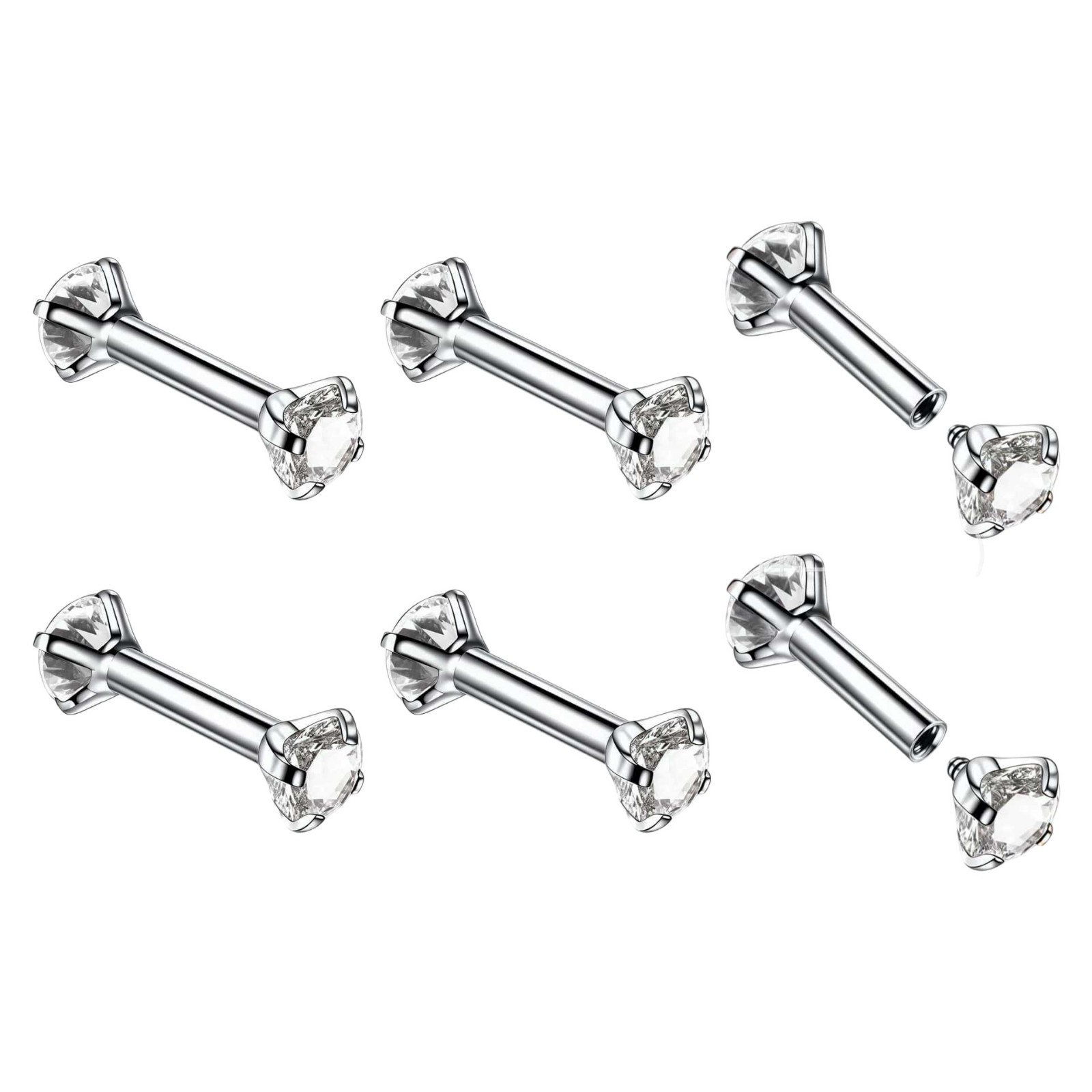 F136 Titanium Inner Tooth Double-Ended Zircon Straight Rod Earring Lip Nails Ear Bone Nails G23 Titanium Alloy Body Piercing Jewelry - Image 5