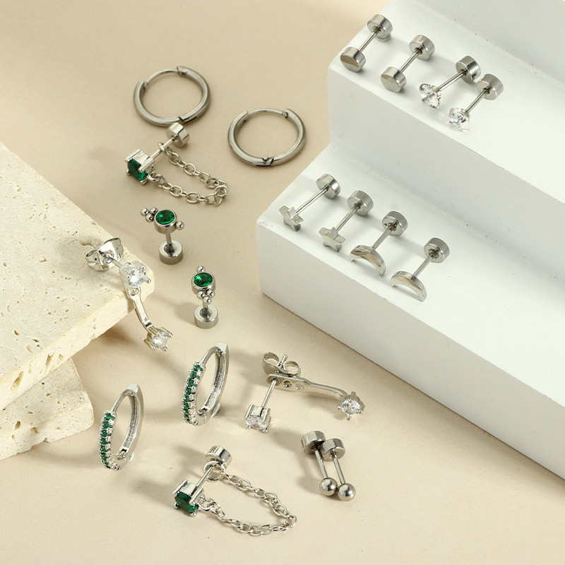 Gold Plated Green Zircon Star Ear Clip Earrings - Stainless Steel Fashion Jewelry - Image 4