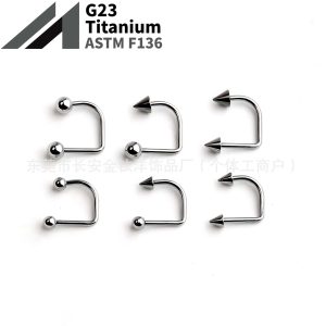 F136 Titanium Internally Threaded Lip Ring U-Shaped Lip Ring with Ball and Pointed Cone Nose Ring Nose G23 Titanium Alloy Body Piercing Jewelry