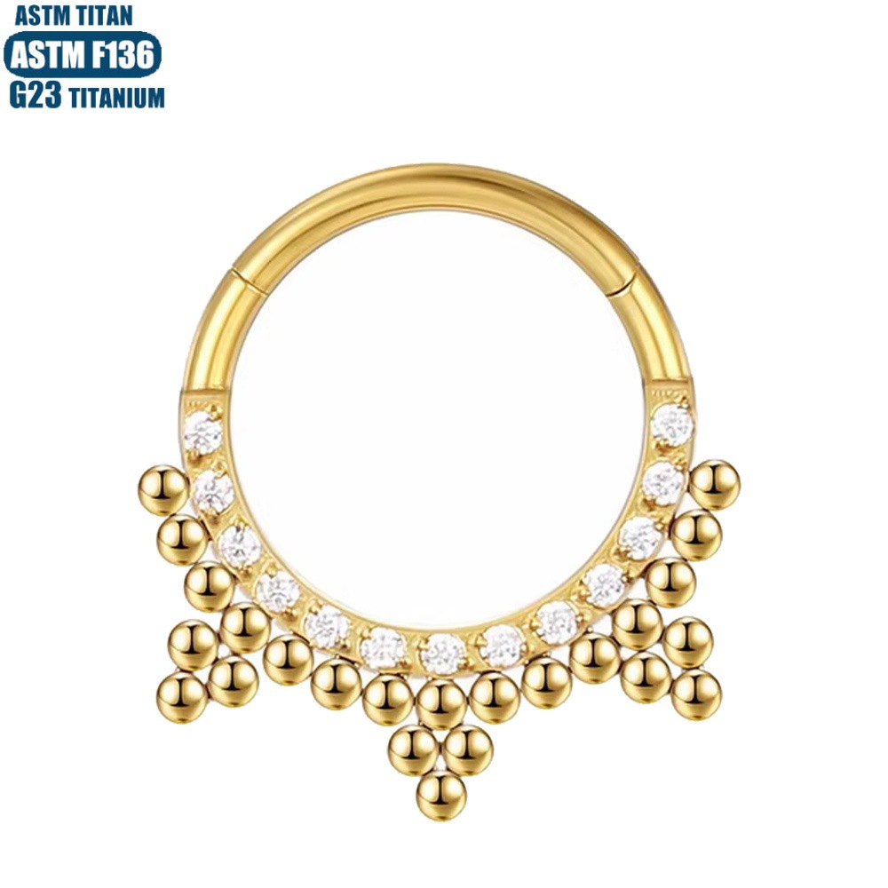 Titanium Alloy Nose Ring F136 Implant-Grade Hinged Piercing Earring Septum Ring Seamless with Zircon Embellishments - Image 2