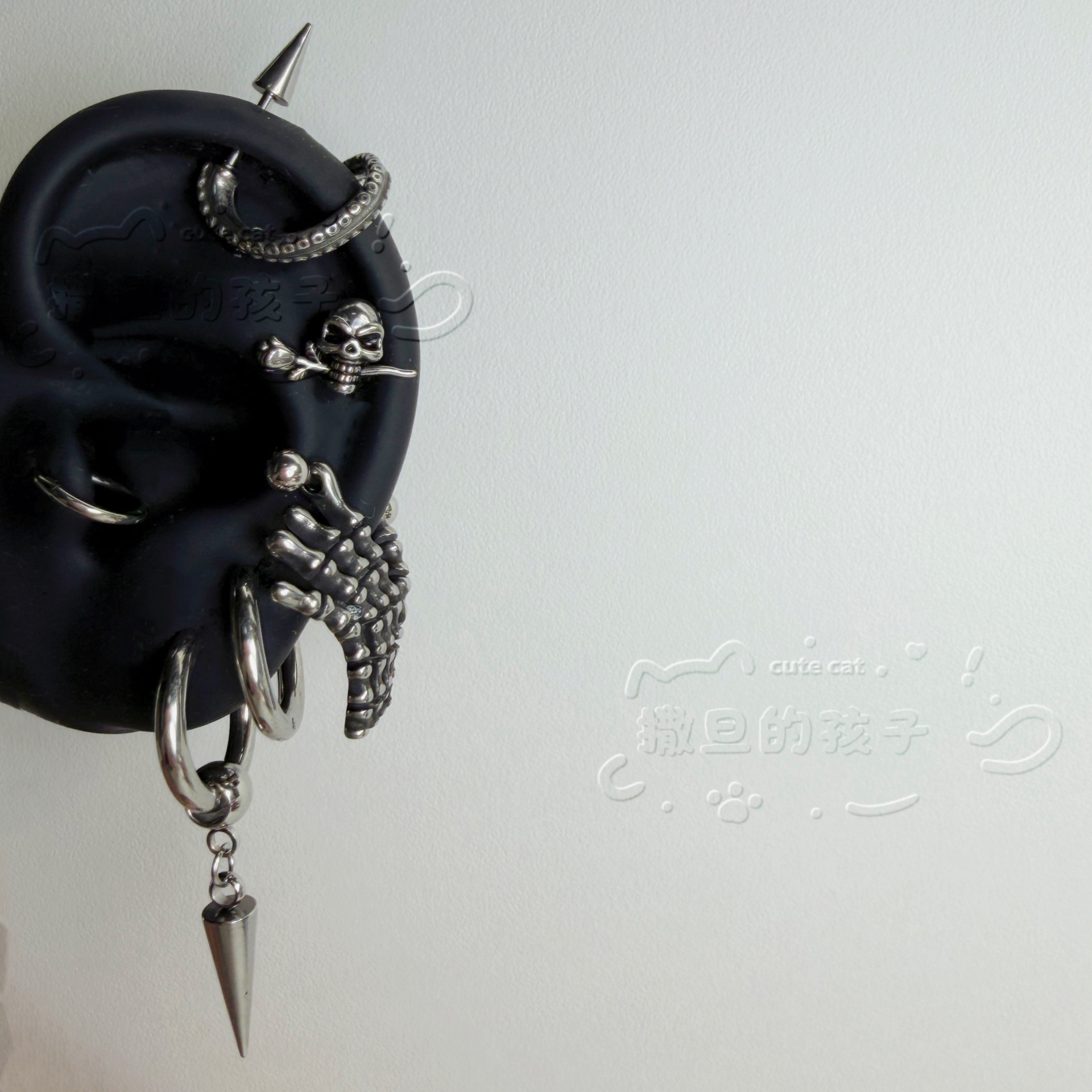 Satan's Child Gothic Skeleton Titanium Steel Ear Bone Stud Tragus Earring Dark Gothic Combination Jewelry - Image 3