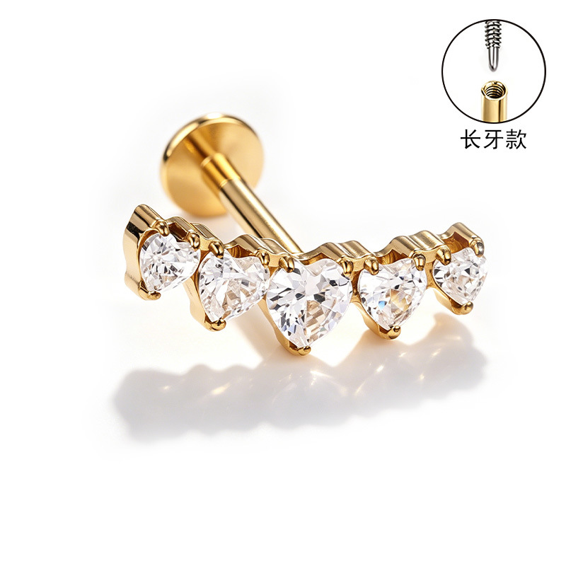 F136 Titanium Alloy Ear Studs, Carved Bone Studs, Long Tooth Style with Zirconia, Lip Studs, G23 Titanium Body Piercing Jewelry - Image 3