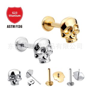 G23 Titanium Skull Earring Cartilage Stud - ASTM F136 Piercing Jewelry for Men Women
