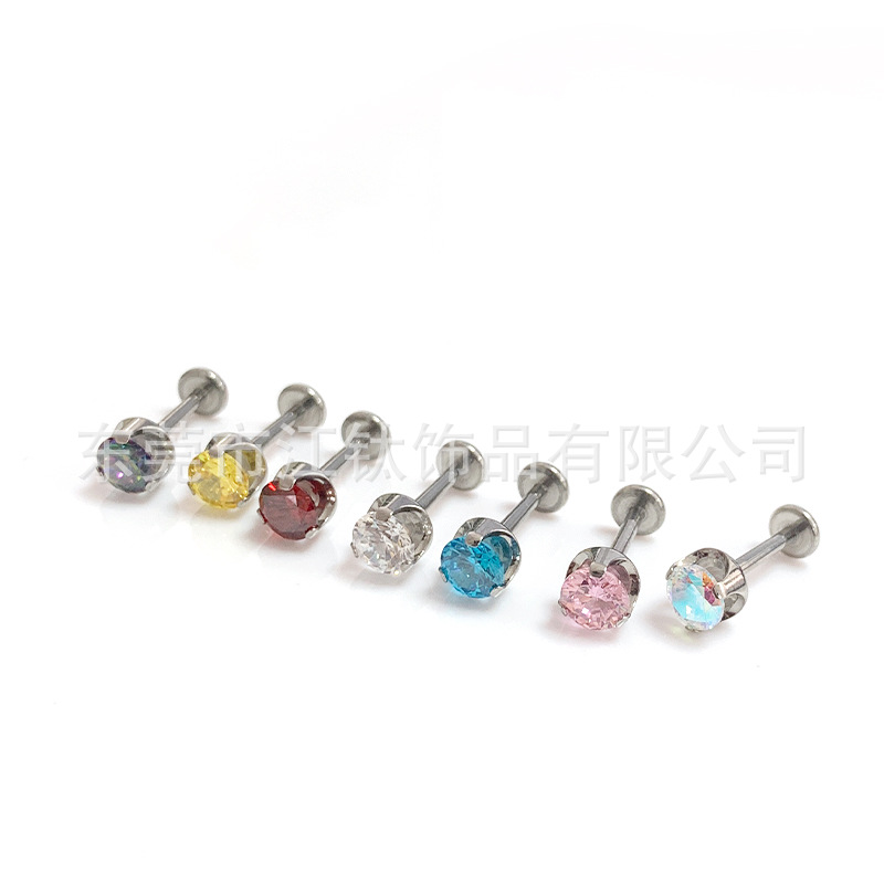 G23 Titanium 6mm Labret Stud with 5A CZ Gem for Ear Cartilage Helix Tragus Lip Piercing Jewelry - Image 5
