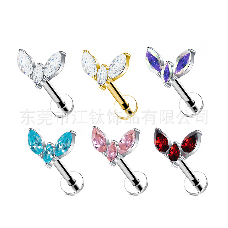 G23 Titanium Alloy Horse Eye CZ Star Cartilage Earring - Gold & White Zircon 1.2x10mm - Image 5