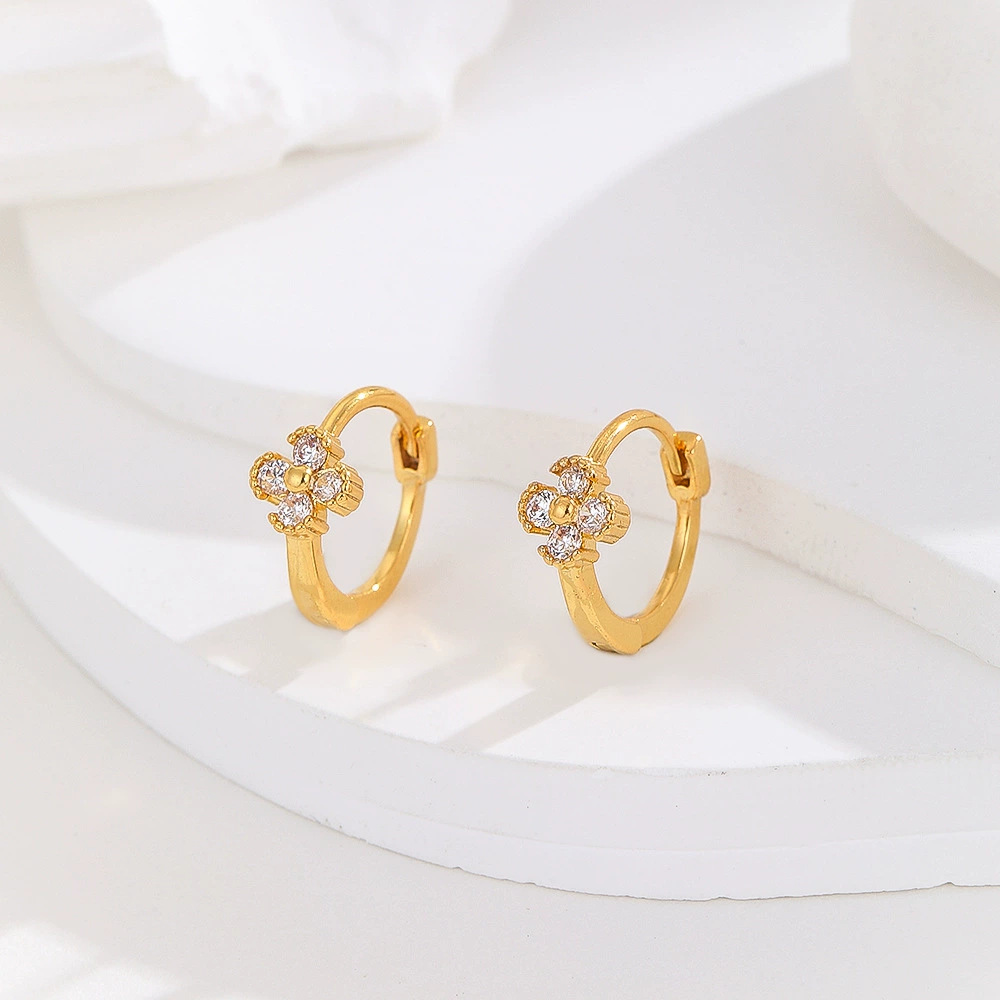 Temperament Simple Flower Earrings Micro-Encrusted Zircon Fashion Earrings for Women - Image 2